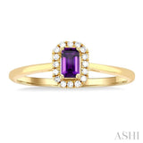 5x3 MM Octagonal Shape Amethyst and 1/20 Ctw Single Cut Diamond Halo Semi-Precious Ring in 10K Yellow Gold