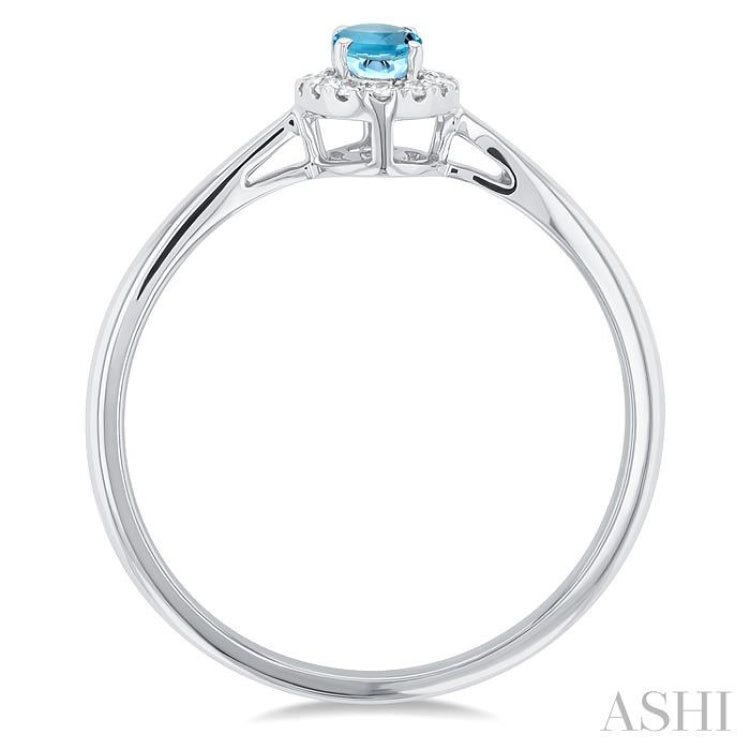 5x3 MM Oval Shape Aquamarine and 1/20 Ctw Single Cut Diamond Halo Semi-Precious Ring in 14K White Gold
