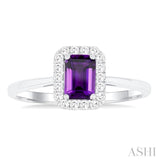 6x4 MM Octagonal Shape Amethyst and 1/6 Ctw Round Cut Diamond Halo Semi-Precious Ring in 10K White Gold
