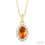 5x3 MM Oval Shape Citrine and 1/20 Ctw Single Cut Diamond Halo Semi-Precious Pendant with Chain in 14K Yellow Gold