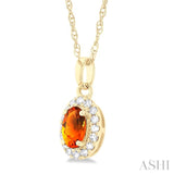 5x3 MM Oval Shape Citrine and 1/20 Ctw Single Cut Diamond Halo Semi-Precious Pendant with Chain in 14K Yellow Gold