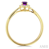 5x3 MM Oval Shape Amethyst and 1/20 Ctw Single Cut Diamond Halo Semi-Precious Ring in 10K Yellow Gold
