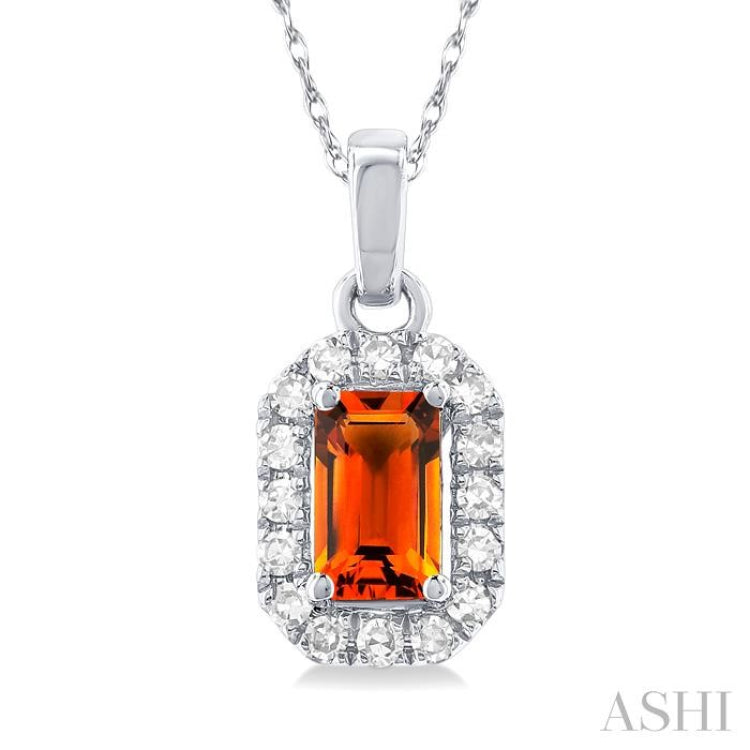 5x3 MM Octagonal Shape Citrine and 1/20 Ctw Single Cut Diamond Halo Semi-Precious Pendant with Chain in 10K White Gold