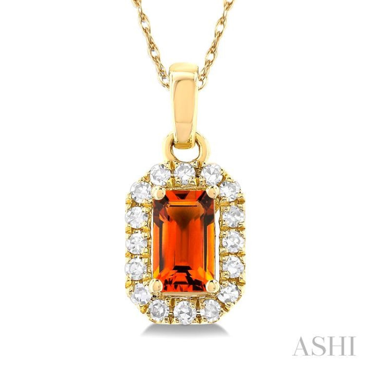 5x3 MM Octagonal Shape Citrine and 1/20 Ctw Single Cut Diamond Halo Semi-Precious Pendant with Chain in 10K Yellow Gold