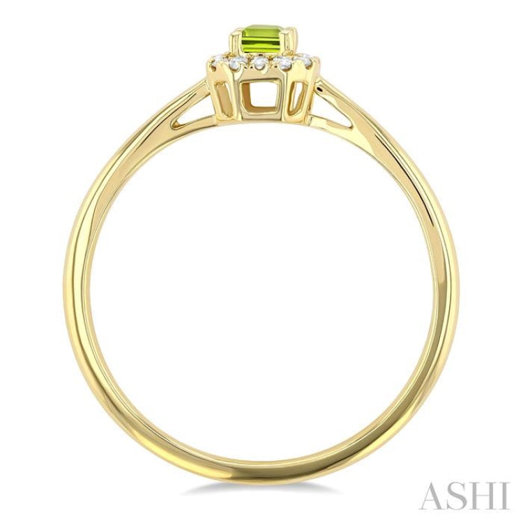 5x3 MM Octagonal Shape Peridot and 1/20 Ctw Single Cut Diamond Halo Semi-Precious Ring in 14K Yellow Gold