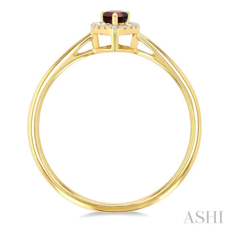 5x3 MM Pear Shape Garnet and 1/20 Ctw Single Cut Diamond Halo Semi-Precious Ring in 14K Yellow Gold