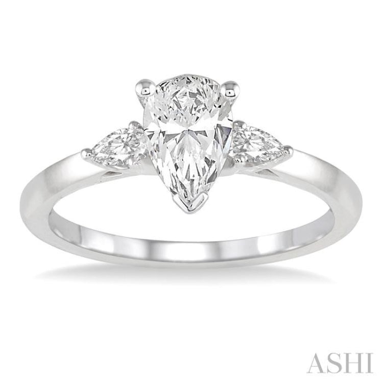 3/4 Ctw Pear Cut Diamond Ladies Engagement Ring With 1/2 Ct Pear Cut Center Stone in 14K White Gold