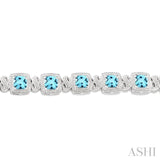 7x7 MM Cushion Shape Blue Topaz and 1/10 Ctw Single Cut Diamond Square Shape Bracelet in Sterling Silver