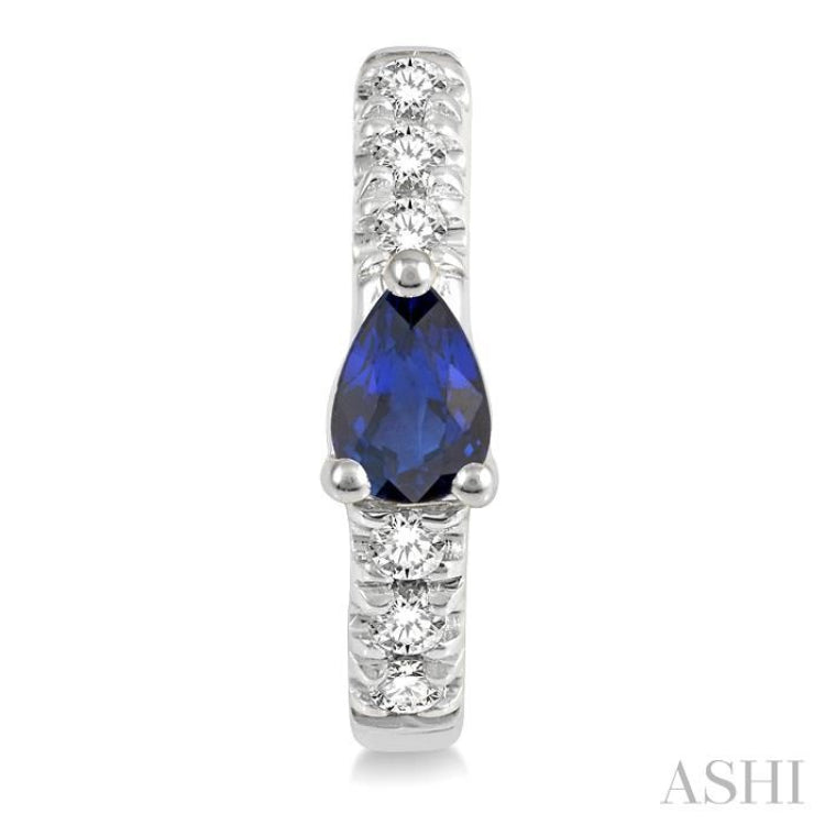 4X3 MM Pear Cut Sapphire and 1/10 Ctw Single Cut Diamond Petite Huggie Earrings in 10K White Gold