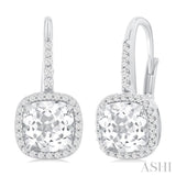 7X7 MM Cushion Cut White Topaz and 1/4 Ctw Round Cut Diamond Halo Semi-Precious Earring in 14K White Gold