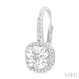 7X7 MM Cushion Cut White Topaz and 1/4 Ctw Round Cut Diamond Halo Semi-Precious Earring in 14K White Gold