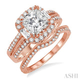 1 1/10 Ctw Diamond Wedding Set with 1 Ctw Princess Cut Engagement Ring and 1/8 Ctw Wedding Band in 14K Rose Gold