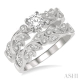 1/2 Ctw Diamond Wedding Set with 1/2 Ctw Round Cut Engagement Ring and 1/10 Ctw Wedding Band in 14K White Gold