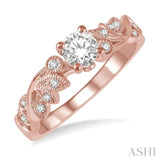 1/2 Ctw Diamond Engagement Ring with 1/3 Ct Round Cut Center Stone in 14K Rose Gold