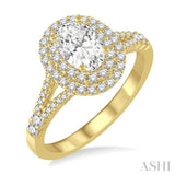1 Ctw Diamond Engagement Ring with 1/2 Ct Oval Cut Center Stone in 14K Yellow Gold