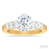 1 ctw Oval Shape Emerald and Round Cut Diamond Semi Mount Engagement Ring in 14K Yellow and White Gold