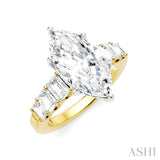 1 1/5 Ctw Marquise Shape Emerald and Round Cut Diamond Semi-Mount Engagement Ring in 14K Yellow and White Gold