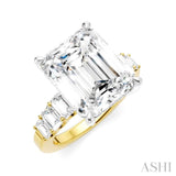 1 1/4 Ctw Emerald Shape Emerald and Round Cut Diamond Semi-Mount Engagement Ring in 14K Yellow and White Gold