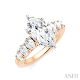 1 Ctw Marquise Shape Oval and Round Cut Diamond Semi-Mount Engagement Ring in 14K Rose and White Gold