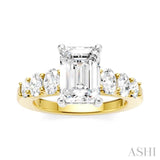 1 Ctw Emerald Shape Oval and Round Cut Diamond Semi-Mount Engagement Ring in 14K Yellow and White Gold