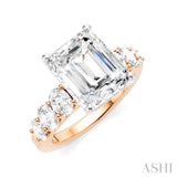 1 1/4 Ctw Emerald Shape Oval and Round Cut Diamond Semi-Mount Engagement Ring in 14K Rose and White Gold