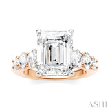 1 1/4 Ctw Emerald Shape Oval and Round Cut Diamond Semi-Mount Engagement Ring in 14K Rose and White Gold