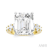 1 1/4 Ctw Emerald Shape Oval and Round Cut Diamond Semi-Mount Engagement Ring in 14K Yellow and White Gold