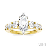 1 1/10 Ctw Marquise Shape Round Cut Diamond Semi-Mount Engagement Ring in 14K Yellow and White Gold