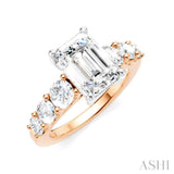 1 1/10 Ctw Emerald Shape Round Cut Diamond Semi-Mount Engagement Ring in 14K Rose and White Gold