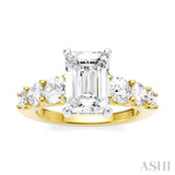 1 1/10 Ctw Emerald Shape Round Cut Diamond Semi-Mount Engagement Ring in 14K Yellow and White Gold