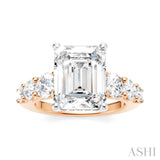 1 1/5 Ctw Emerald Shape Round Cut Diamond Semi-Mount Engagement Ring in 14K Rose and White Gold