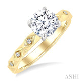 1/10 Ctw Circular Shape Grooved Shank Semi-Mount Diamond Engagement Ring in 14K Yellow and White Gold