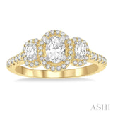 5/8 Ctw Oval Shape Past Present and Future Round Cut Diamond Semi-Mount Engagement Ring in 14K Yellow and White Gold