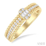 1/3 ctw Oval Shape Ball Bead Shank Fusion Baguette and Round Cut Diamond Fashion Band in 14K Yellow Gold