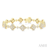 3 ctw Clover Leaf Round Cut Diamond Tennis Bracelet in 14K Yellow Gold