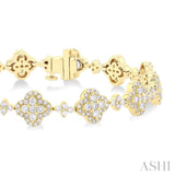 3 ctw Clover Leaf Round Cut Diamond Tennis Bracelet in 14K Yellow Gold