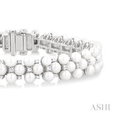 4 MM Interlocked Clover Cultured Pearl and 1 ctw Round Cut Diamond Fashion Bracelet in 14K White Gold