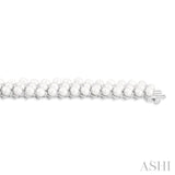 4 MM Interlocked Clover Cultured Pearl and 1 ctw Round Cut Diamond Fashion Bracelet in 14K White Gold