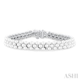 3 MM Interlocked Clover Cultured Pearl and 1 ctw Round Cut Diamond Fashion Bracelet in 14K White Gold