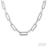 1/4 ctw Bold Round Cut Diamond Paperclip Necklace in Sterling Silver