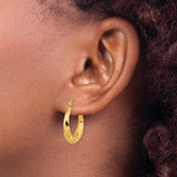 14k 3.5x22mm Polished Diamond-cut Tapered Hollow Hoop Earrings