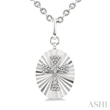 1/10 Ctw Oval Fluted Medallion Single Cut Diamond Cross Pendant With Chain in Sterling Silver