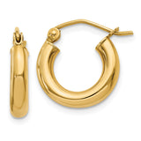 14k 3x14mm Polished Lightweight Tube Hoop Earrings