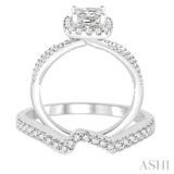 5/8 ctw Diamond Wedding Set with 1/2 ctw Princess Cut Engagement Ring and 1/6 ctw Wedding Band in 14K White Gold