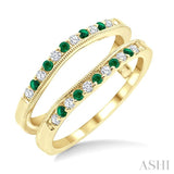 1.45 MM Emerald and 1/6 Ctw Round Cut Diamond Precious Insert Ring in 14K Yellow Gold