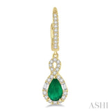 6x4 MM Pear Cut Emerald and 1/2 Ctw Round Cut Diamond Precious Earrings in 14K Yellow Gold