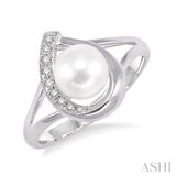 6.5 MM Cultured Pearl and 1/20 ctw Single Cut Diamond Ring in Sterling Silver