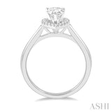 1/3 ctw Round Cut Diamond Halo Engagement Ring With 1/4 ct Pear Cut Center Stone in 14K White Gold