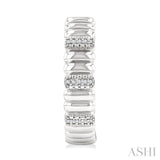 1/10 Ctw Wide Ribbed Plain Polished and Round Cut Diamond Bold Fashion Hoop Earrings in Sterling Silver