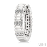 1/10 Ctw Wide Ribbed Plain Polished and Round Cut Diamond Bold Fashion Hoop Earrings in Sterling Silver